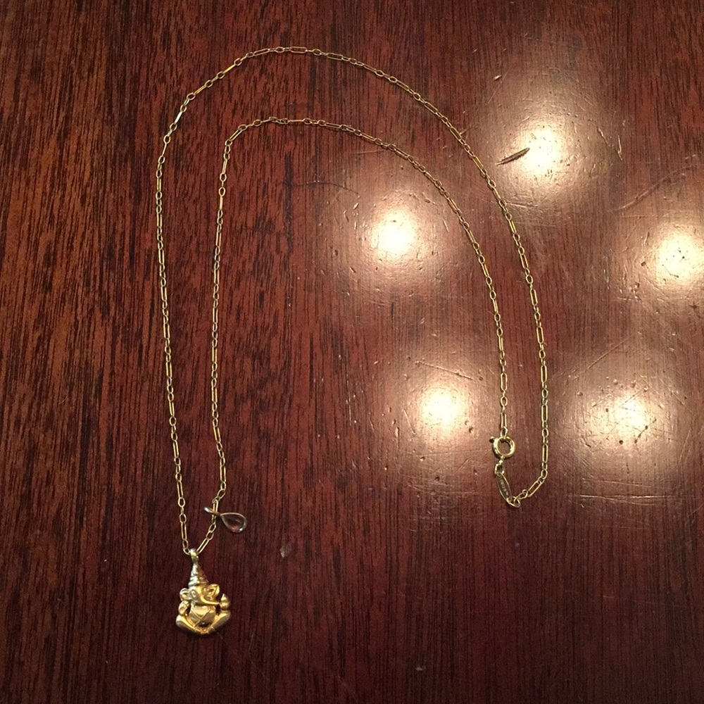 Gold Ganesha / Ganesh pendant necklace with stone